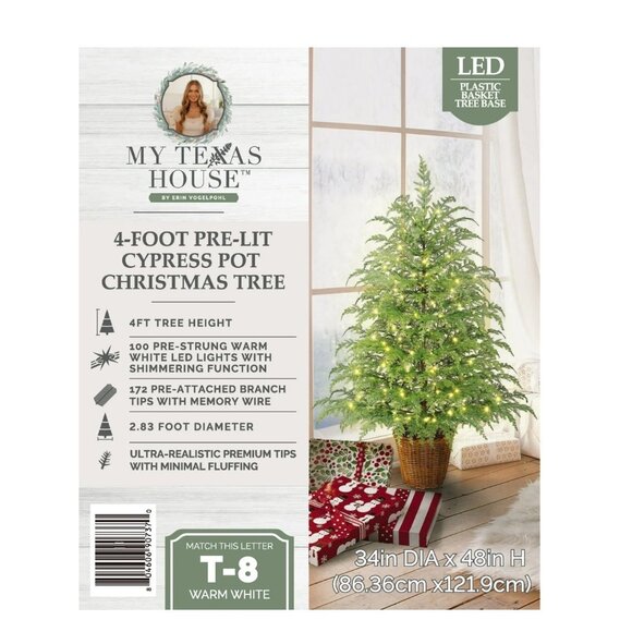 My Texas House 4FT Pre-Lit Cypress Pot Christmas Tree - NEW, FREE SHIPPING - Picture 3 of 6